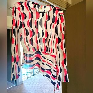 BCBG MaxAzria long sleeve, colorful, flowy blouse XS
